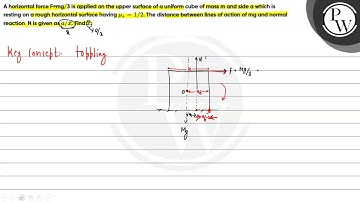 A horizontal force F=mg/3 is applied on the upper surface of a uniform cube of mass m and side a...