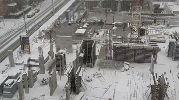 Even in the snow ❄!!! #revitalization #construction #community #cranes #scaffoldings #memories