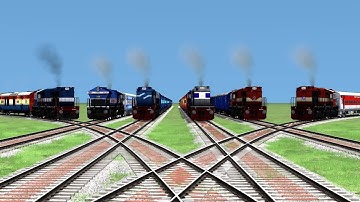 6 TRAINS CROSSING ON BUMPY FORKED RAILROAD CROSSING - Train Simulator 2022 || #RailroadCrossing