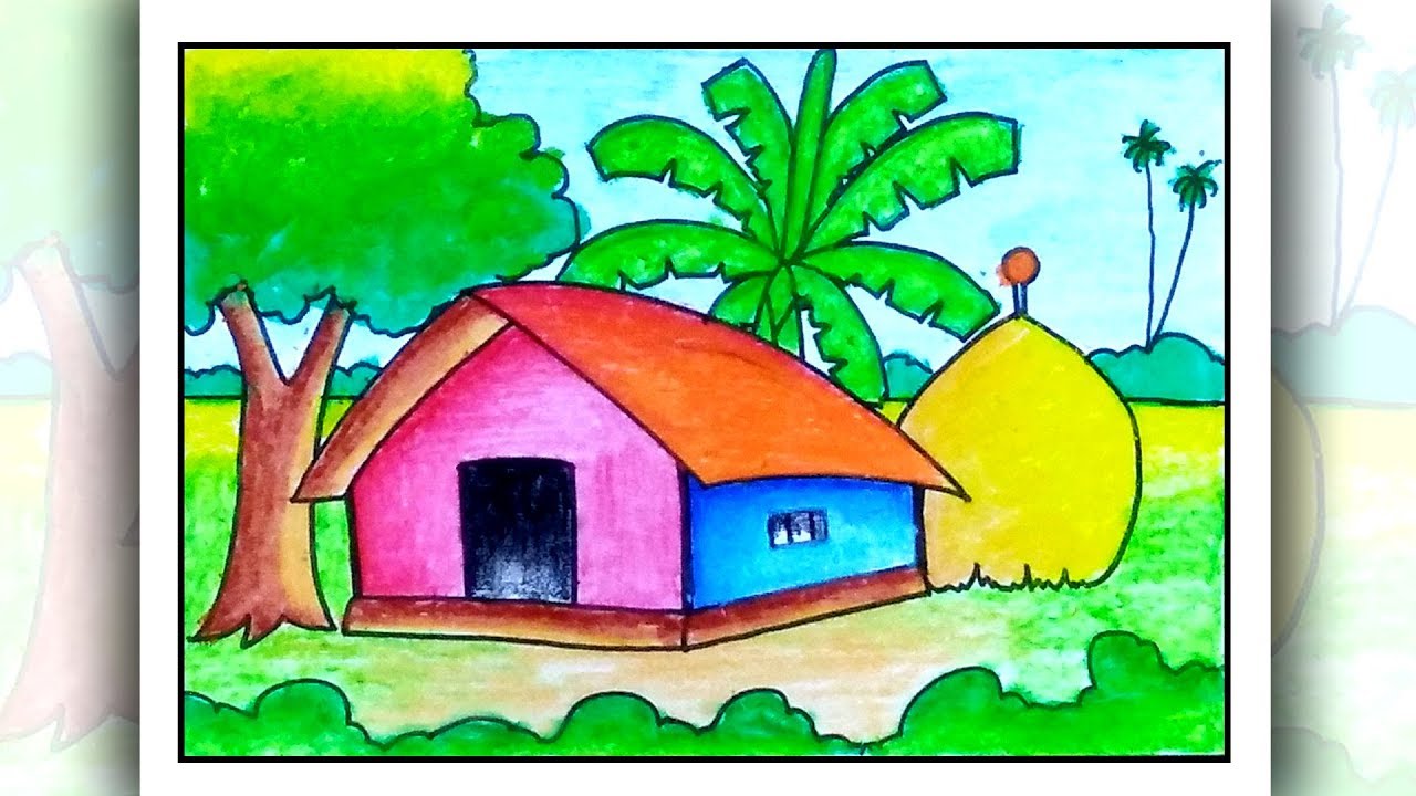 village drawing for kids