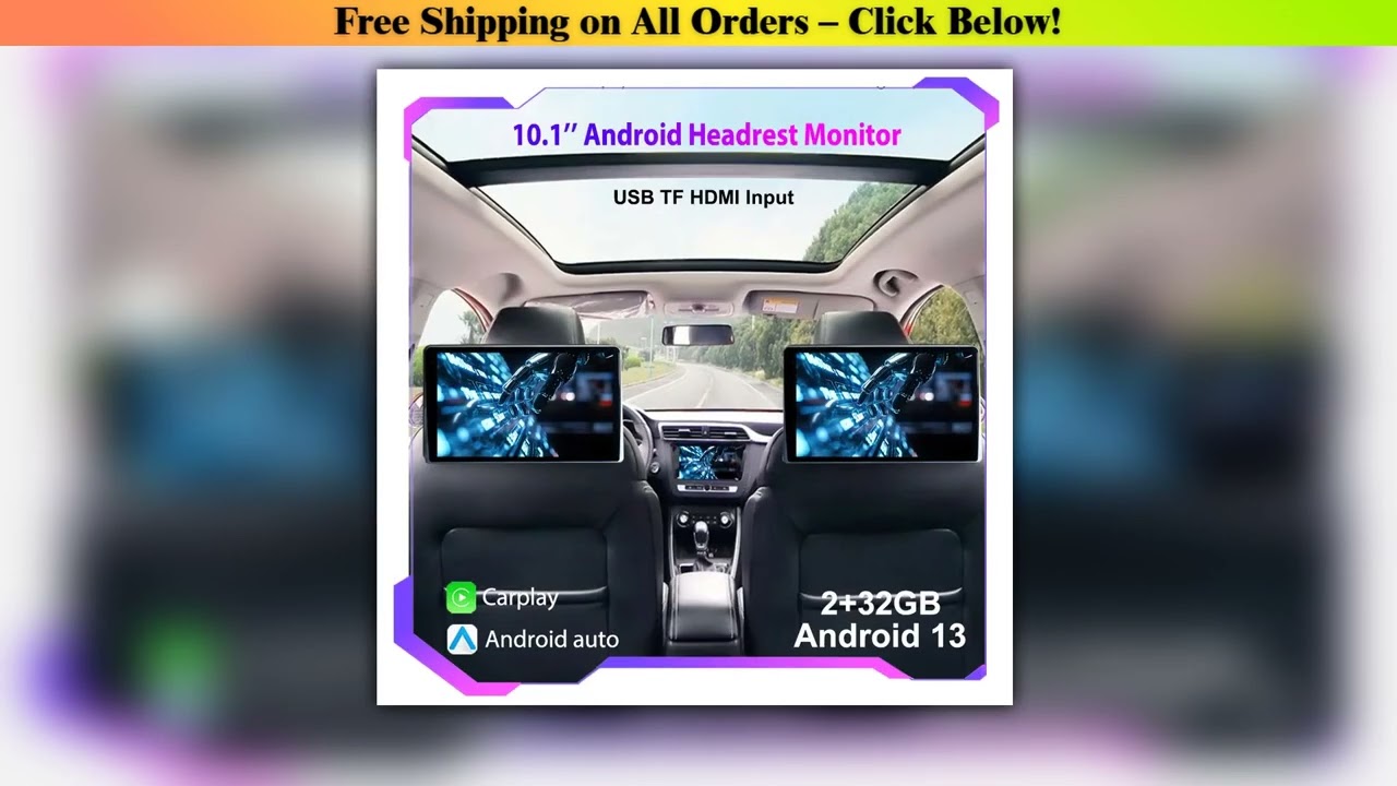 10.1" HD 1280*800 Android 13 Car Headrest Monitor Tablet For Back Seat Multimedia Apple Carplay