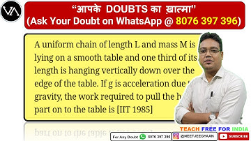 A uniform chain of length L and mass M is lying on a smooth table and one third of its length is