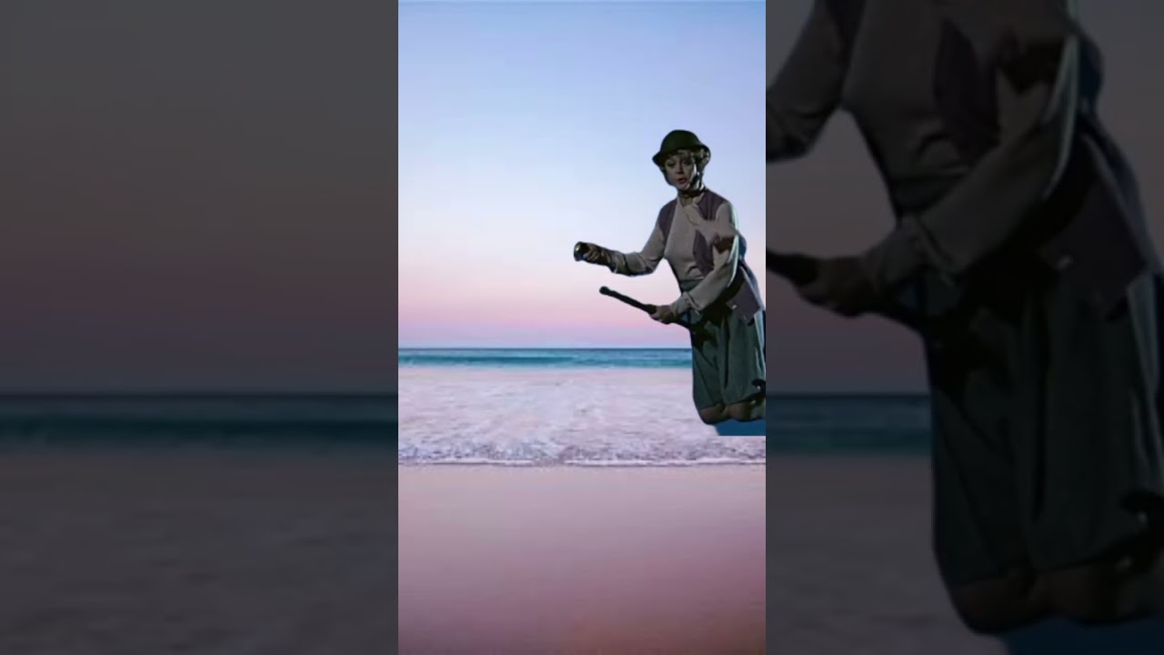 Miss Eglantine Price Swinging Right Across The Beach!