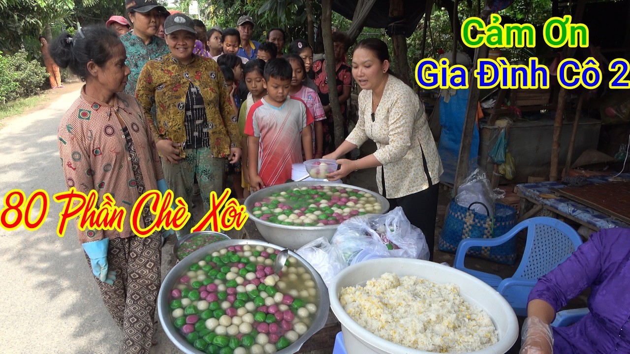 Семья тёти 2 из Америки отправила 80 порций клейкого риса и сладкого супа кхмерской общине по слу...