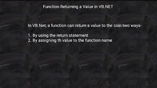 Function Returning a value in Visual Basic .Net | Function Returning a value in VB.NET with example