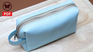 Making a Leather Zipper Pouch (Free PDF Pattern) DIY 가죽 지퍼 파우치 만들기