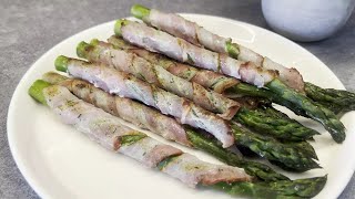 Quick and healthy snack, asparagus in bacon in 10 minutes