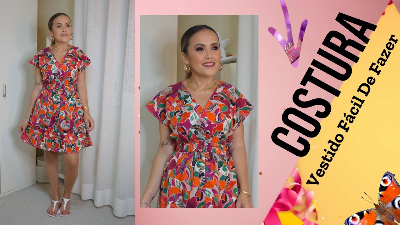 COSTURA VESTIDO MANGA JAPONESA COM BOTÕES NA FRENTE (fácil )