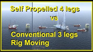 Self Propelled SP 4 legged Jack Up vs Conventional Jack Up 3 legged, Time and Cost Savings per 2017