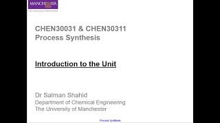 Process Synthesis Introduction To The Module