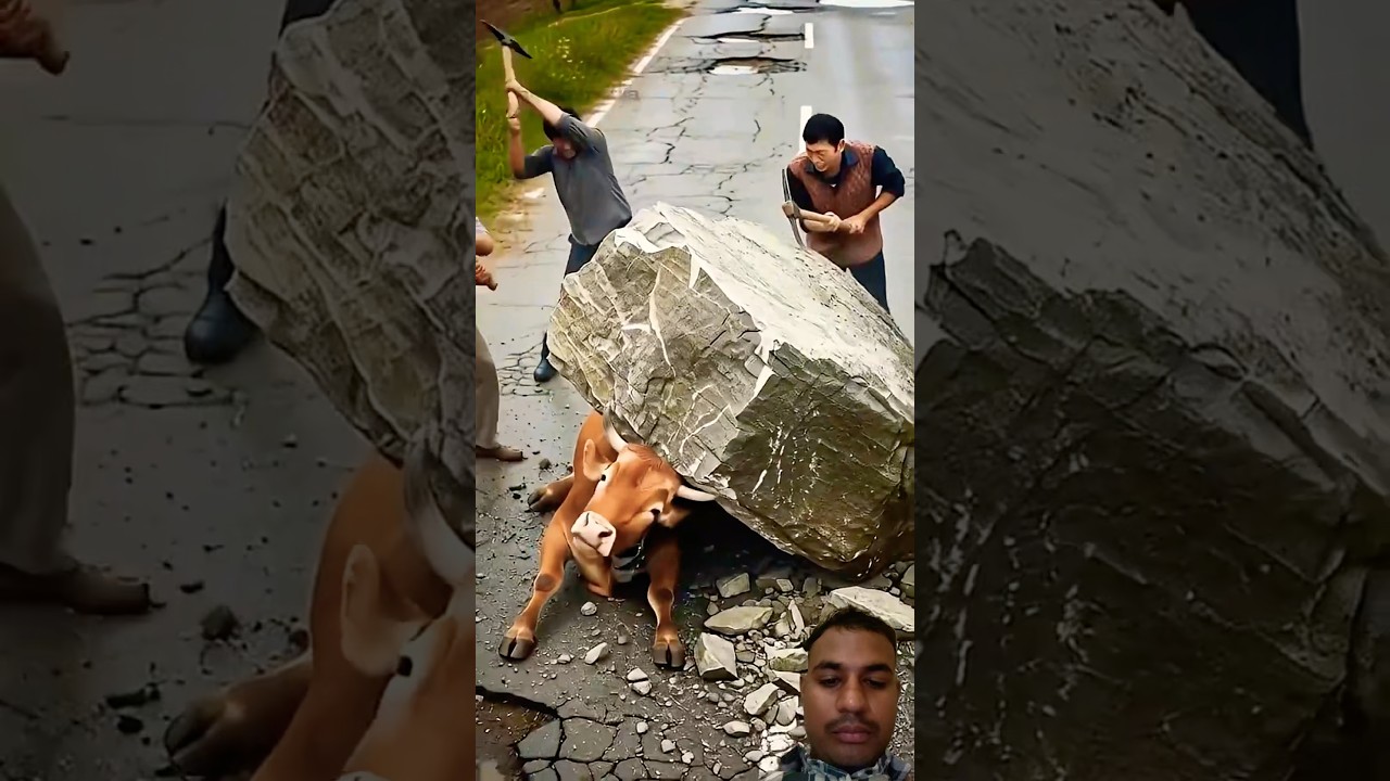 Brave Baby Calf Saves Mother Cow Trapped Under Fallen Huge Deadly Rock!