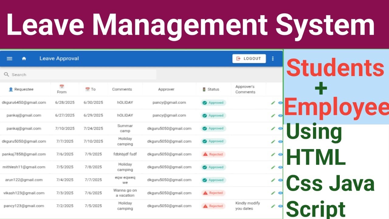 How To Full Setup Leave Management System Using Html Css And Javascript ...