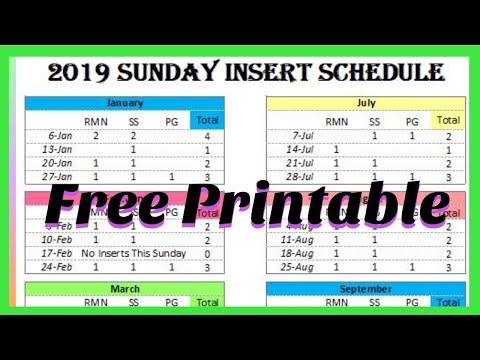 2019 Sunday Insert Schedule Free Printable