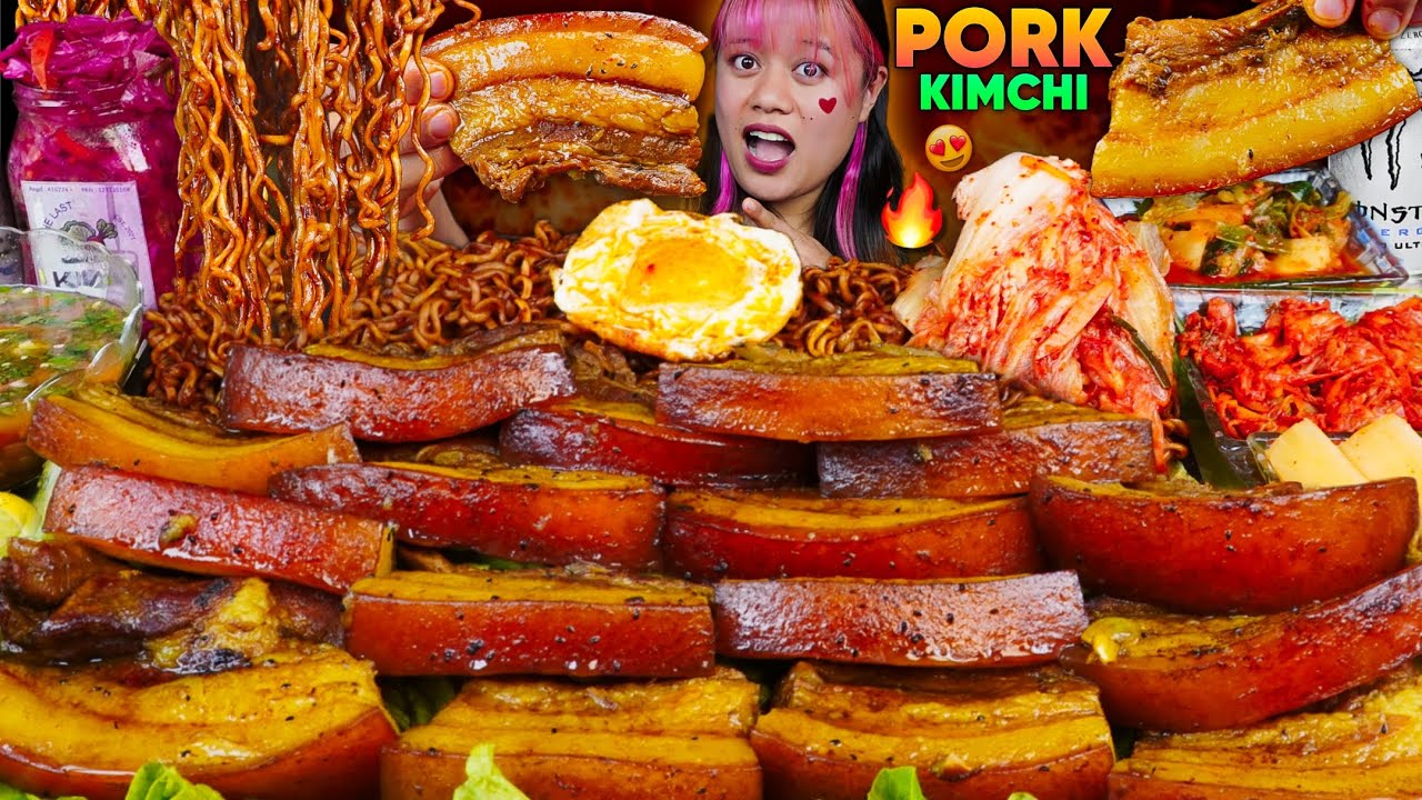MASSIVE OILY & SPICY BRAISED PORK FEAST 🔥 Tons of Kimchi & Black Bean Noodles Mukbang