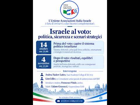 Video Israele al voto, incontro di giorno 14 ottobre: capire il sistema politico israeliano.