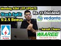 ASM LIST UPDATE TODAY, VEDANTA DEAL BONUS SPLIT DIVIDEND, WAAREE ENERGIES, SJVN