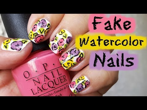 Nail Art - Fake Watercolor Nails - Decoración de Uñas - Linda165