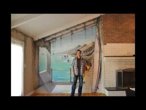 Time lapse painting faux surf mural by artist Lee Bivens Atlanta trompe l'oeil