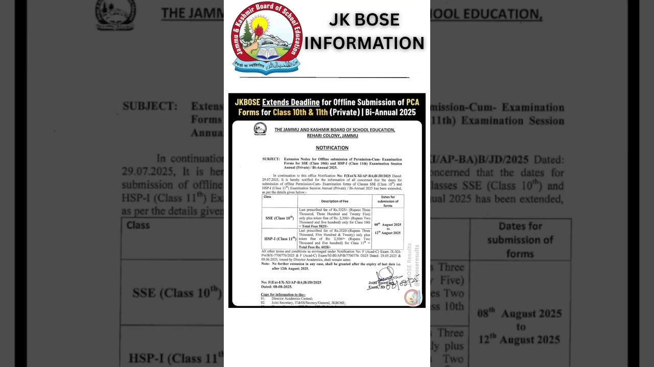 Class 10th, 11th Examination Form Private Bi-annual 2025 