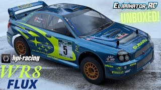 Subaru Impreza HPI WR8 FLUX 1/8 Rally Car Unboxed