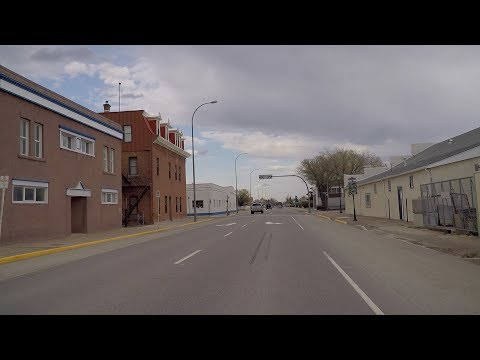 Fort Macleod Town in Alberta Canada. Founded 1874. Driving on Crowsnest Highway.