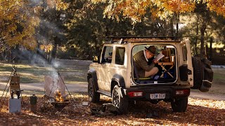 Solo Camping & Sleep in Suzuki Jimny, Army Mess Kits Cooking | ASMR | Golden Autumn