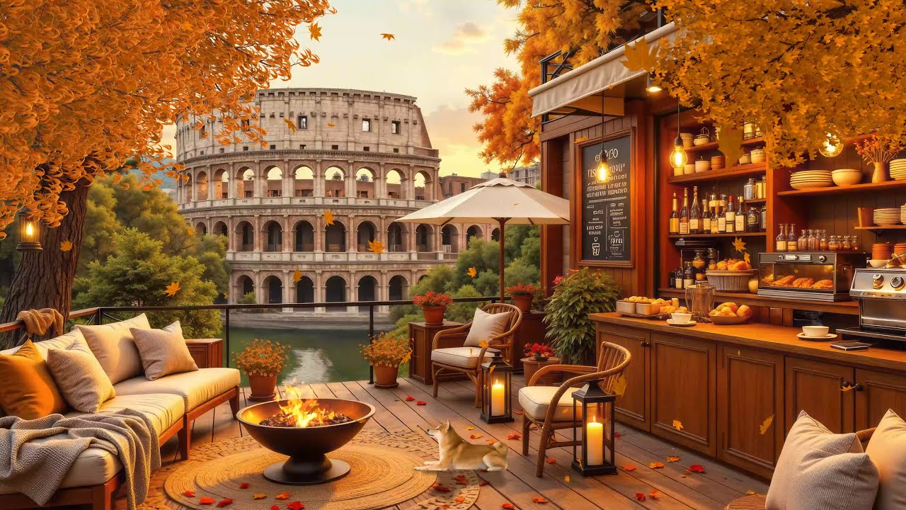 Cozy Rome Balcony View & Chill Jazz Café Ambience ☕️🍂 Relaxing Jazz ...