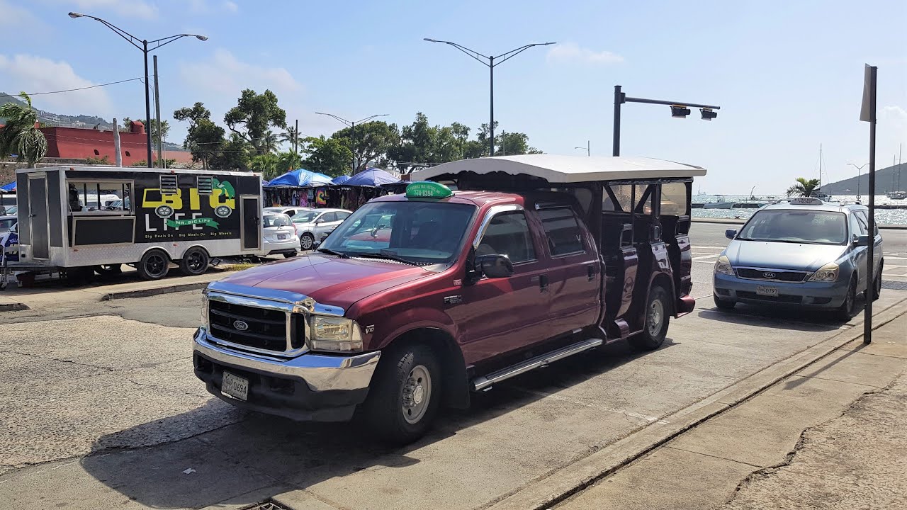 Taxi ride around St. Thomas, US Virgin Islands. 4k filmed with a gopro