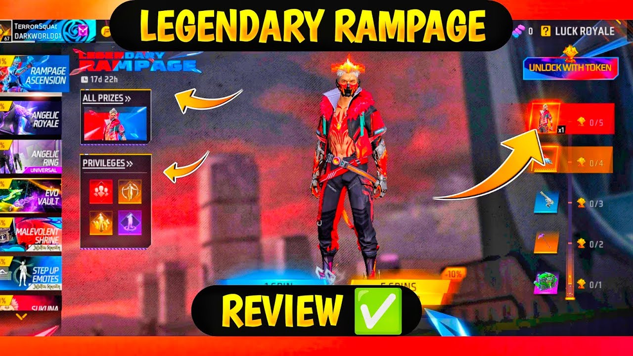 Legendary Rampage Luck Royale Event Review In Free Fire In Telugu |
