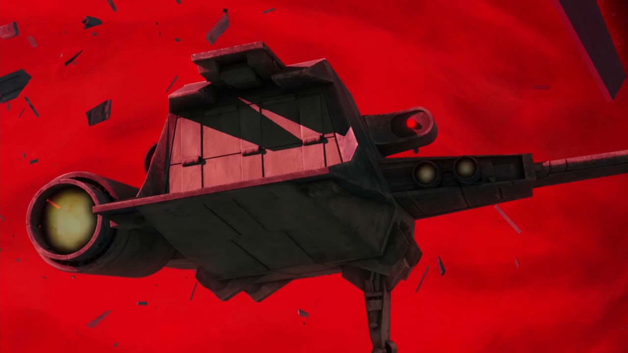 Энакин Скайуокер,  Асока Тано и Пло Кун уходят от крейсера зловещий.