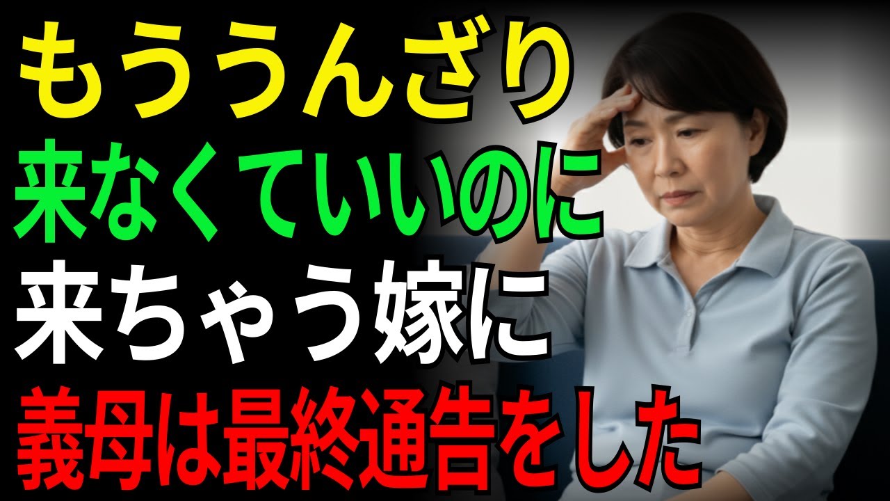 もううんざり来なくていいのに来ちゃう嫁に義母は最終通告をした | 老後 | シニア | 親子関係 | 老後の物語 | 家族問題  | オーディオドラマ | ラジオドラマ | 人生の物語 | 嫁姑問題