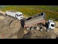 Safety Extreme Bulldozer Dump Truck Working Pushing & Unloading