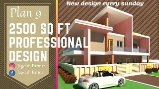 Architecture (Plan - 9 )-2500 sq ft House Elegant Elevation Design