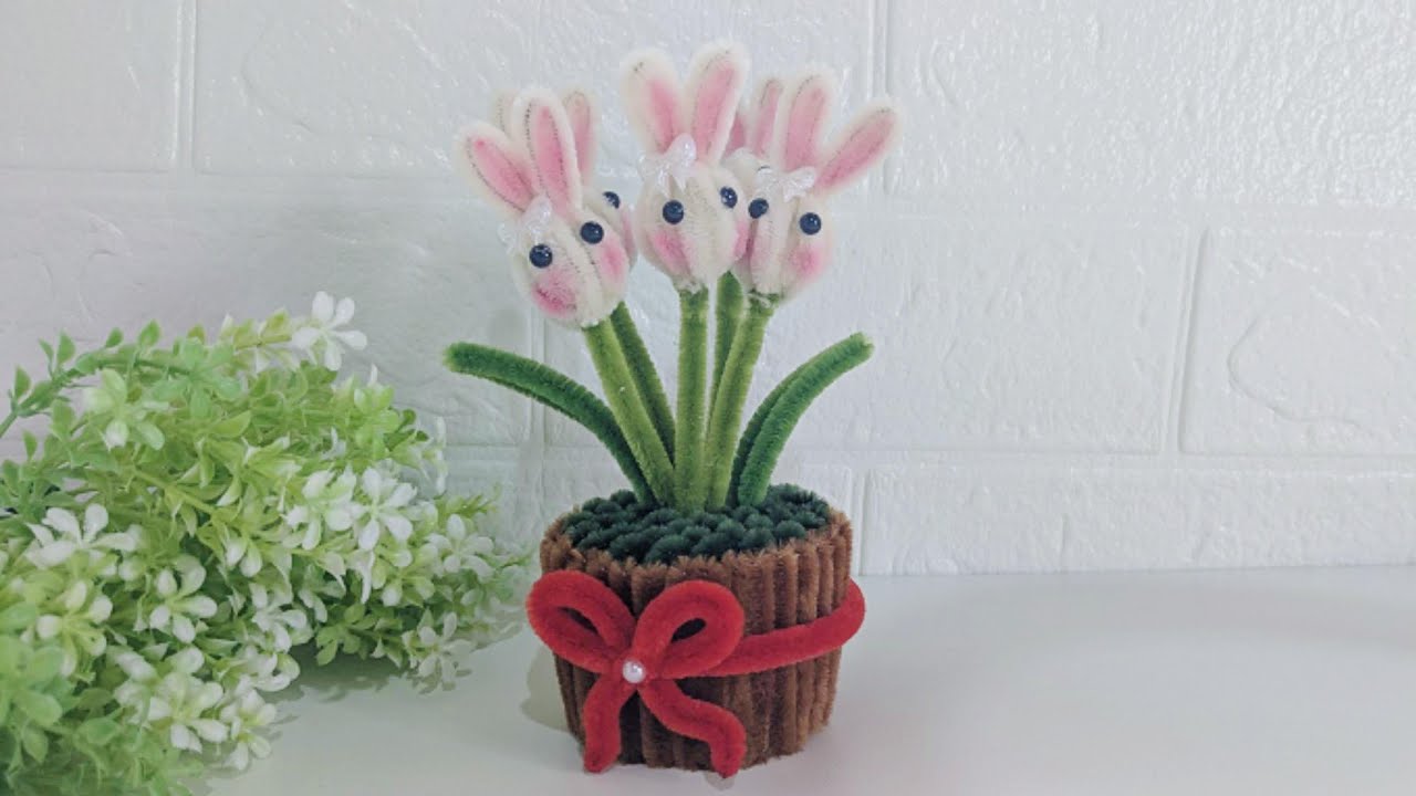 DIY Bunny Flowers |The Cutest  Spring Decor You Need to Make|Bunny Flower Making Using Pipe Cleaners