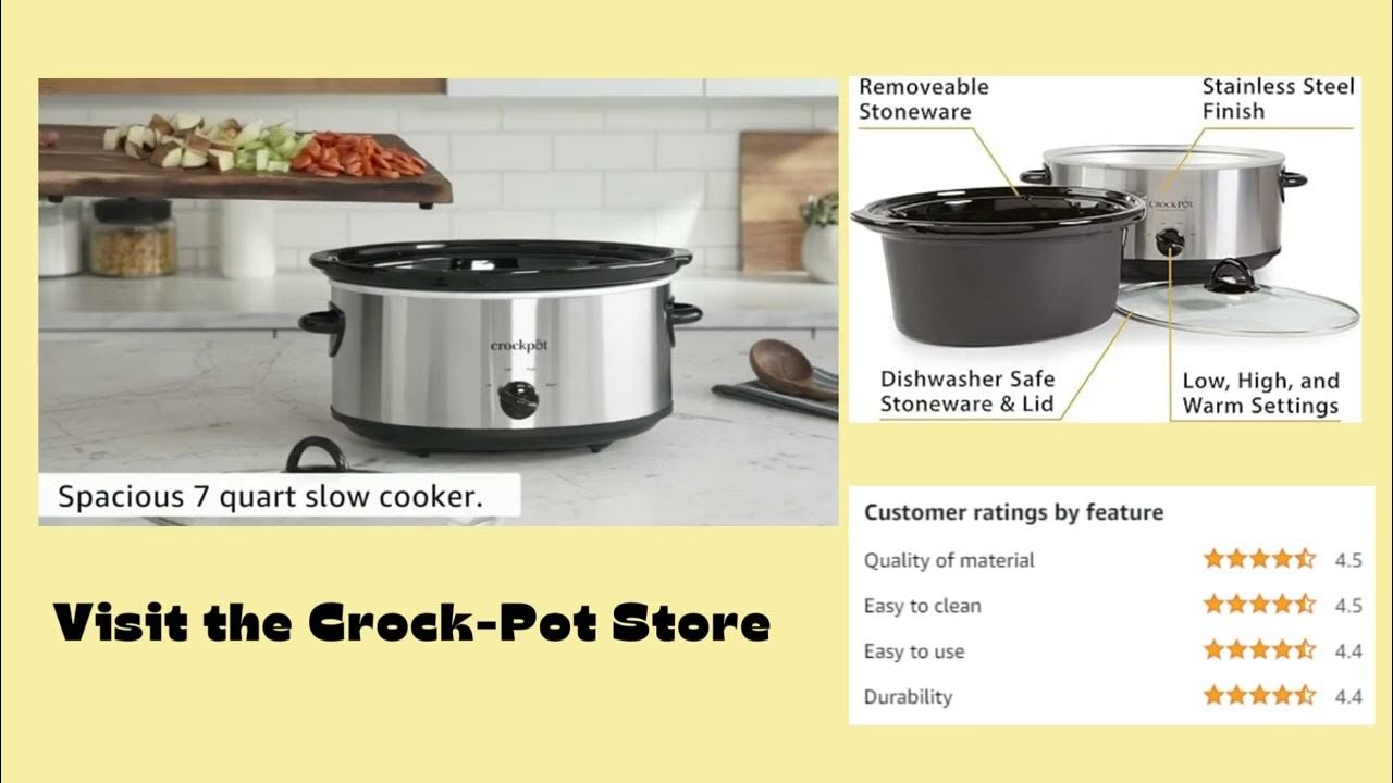 Crock Pot 7 Quart Oval Manual Slow Cooker, Stainless Steel SCV700 S BR