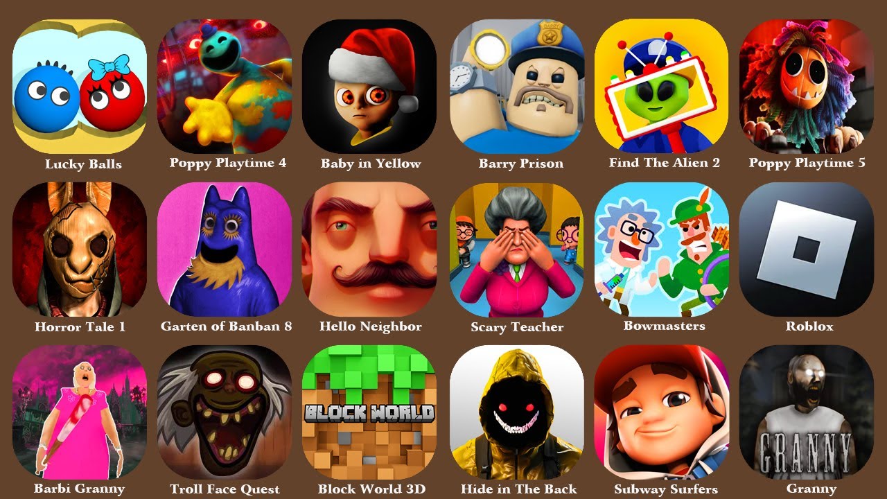 Roblox,Great School Breakout,Poppy Playtime 4,Scary Teacher,Find The Alien 2,The Baby In Yellow...