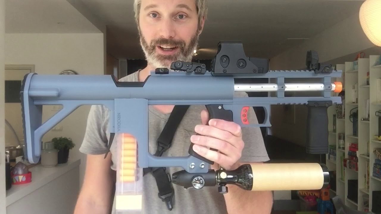 Nerf 3D printed semi auto HPA ‘Super Core’ bullpup blaster Firing
