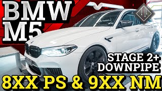 über 800PS im BMW M5 F90 4.4 V8 Bi-Turbo | Stage 2 + Downpipe + Dyno + 100-200 | mcchip-dkr