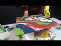 Loving this Green, Maroon, Blue, Silver Delight with Stripped Pour Acrylic Fluid Art