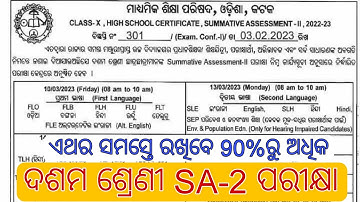 Exam Time Table for sa2 Exam Class 10th