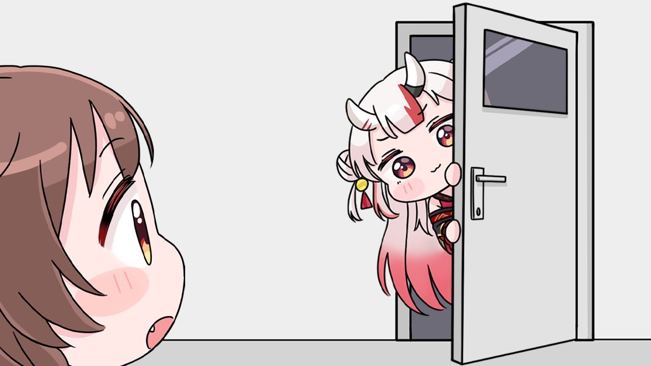 【手描き】ころねに気づかれるまでドアの隙間からこっそり覗くあやめ【戌神ころね/百鬼あやめ/ホロライブ切り抜き】【切り抜き漫画】