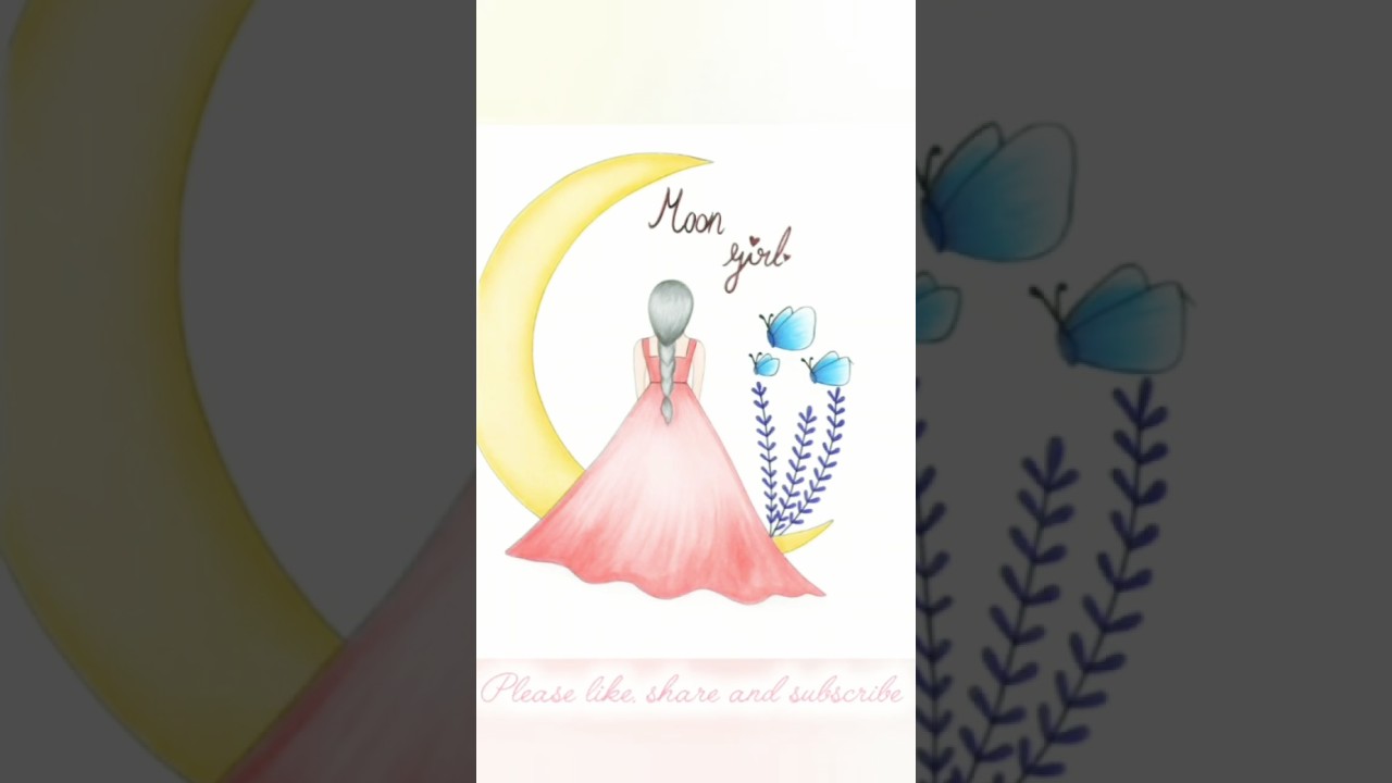 🌙 Moon Girl Drawing Beautiful Aesthetic Art | Butterfly & Moon Sketch 