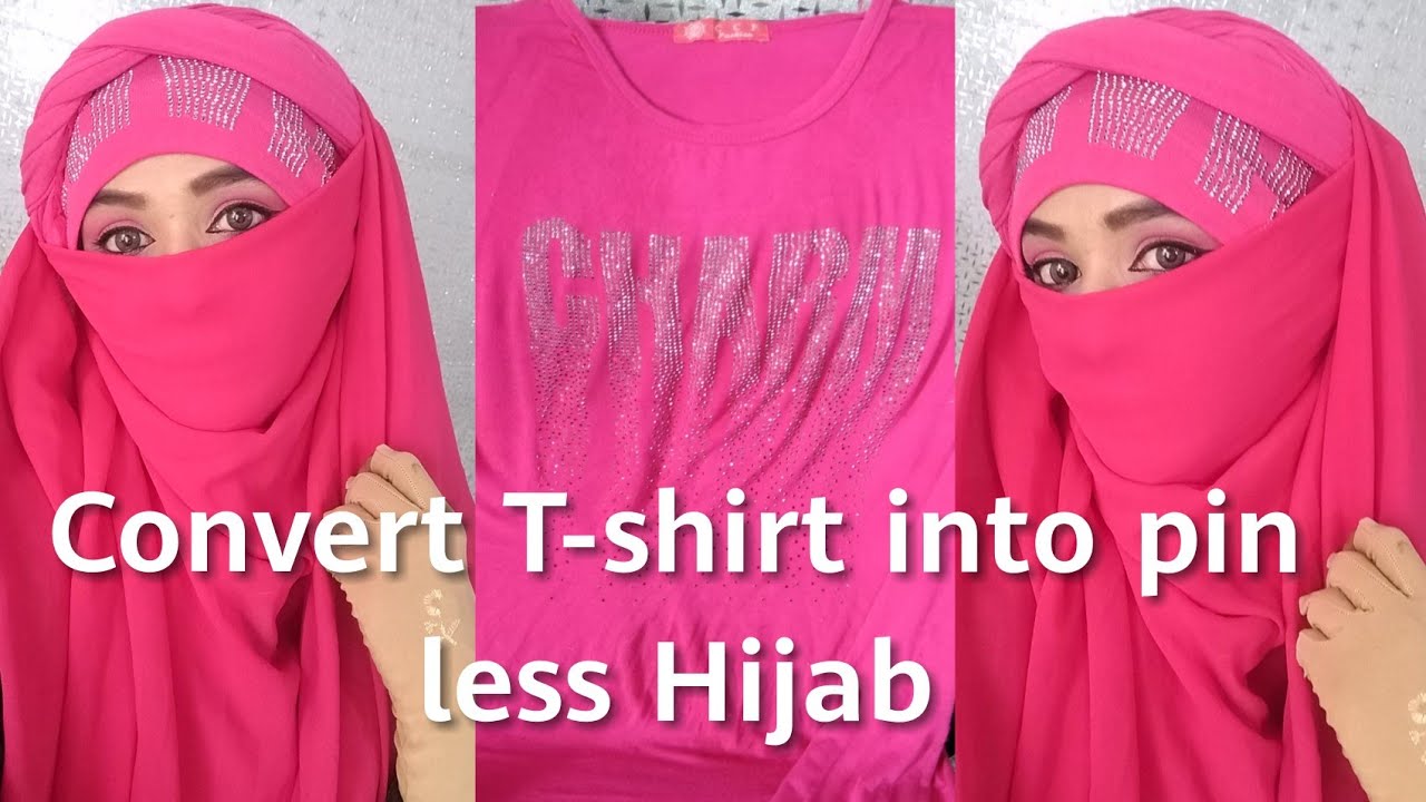Convert T-shirt into a pinless niqab/full coverage Niqab without pins/Every Day Niqab tutorial