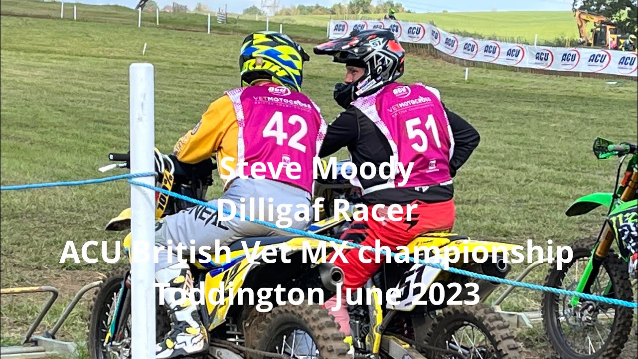 Dilligaf Racer Steve Moody at the ACU British Vet MX Championship Toddington over 50 novice class