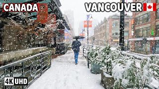 Full 🇨🇦 【4K】❄️❄️❄️  HEAVY SNOWFALL in Downtown Vancouver BC, Canada.  February 2025. Guide