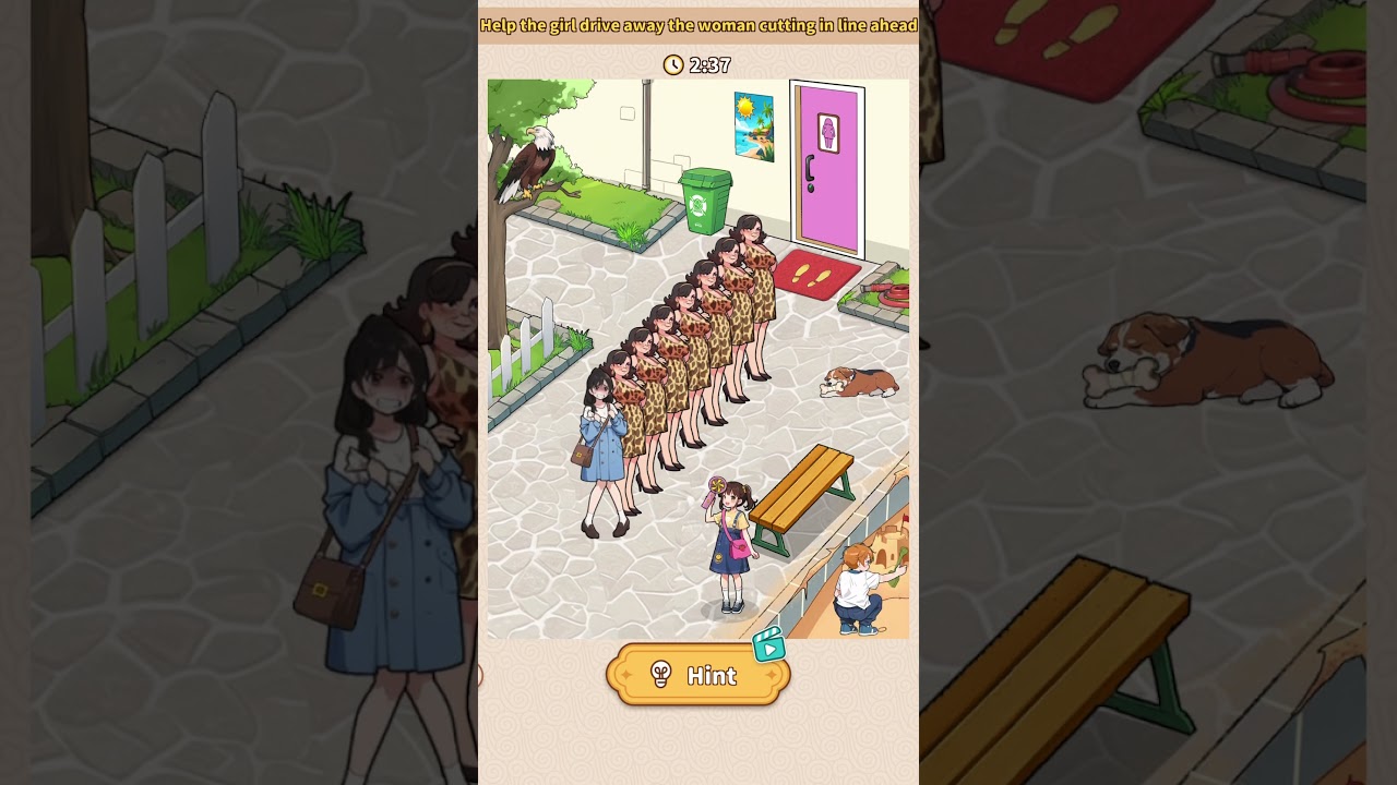 help the girl drive away the woman cutting line ahead