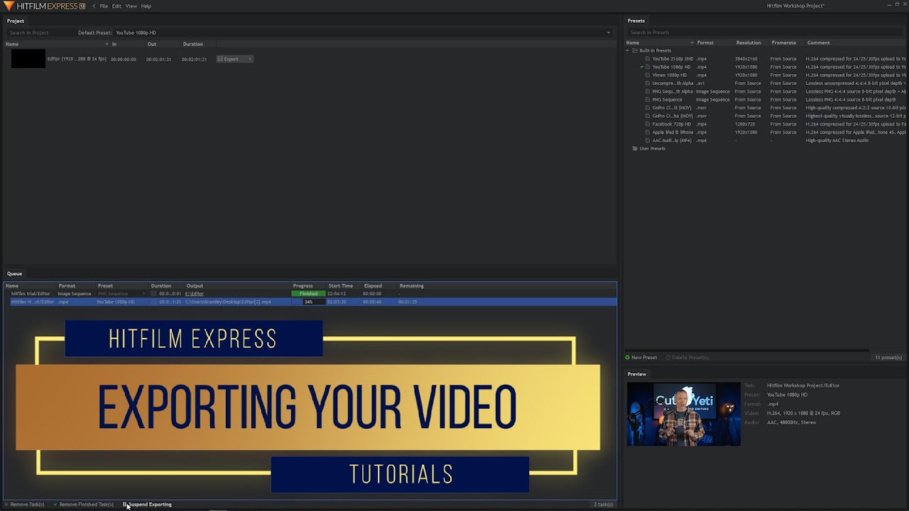 how to export free hitfilm express 2018