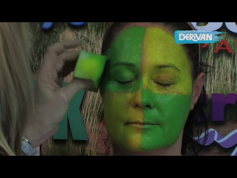 Step-by-Step how to face paint a green and gold design using Derivan Face and body paints tutorial