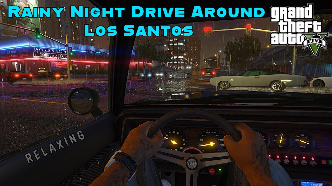 GTA V - Rainy Night Time Drive in Los Santos - Rain on Car Roof Sounds ...