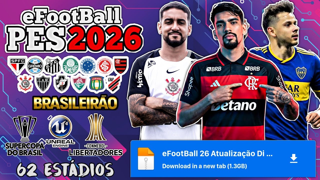 Novo eFootBall PES 2026 PPSSPP Download MEDIAFIRE LINK DIRETO C/ 62 Estádios Gráficos HD 